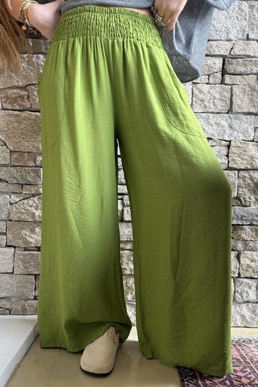 Basso Shirring Wide Leg Pant Verde